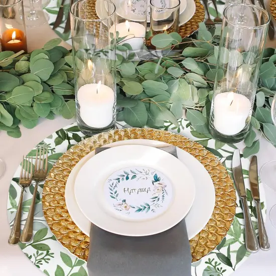 50Pcs Greenery Paper Place Mats Watercolor Eucalyptus Leaves Disposable Placemat 13 Inch Round Spring Decorative Paper Table Mats for Dinner Table Setting {4}