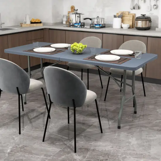 HDPE Folding Table with Metal Legs, Portable and Weatherproof Grey {3}