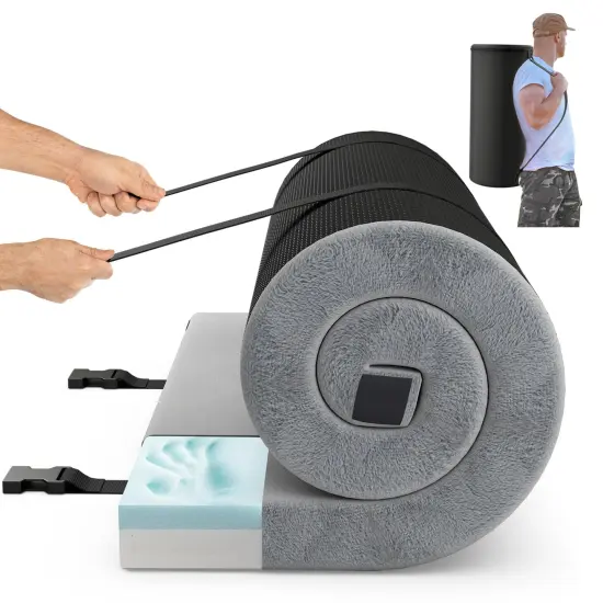 Plush Foam Camping Mattress Pad with Bag and Fasteners Grey {4}