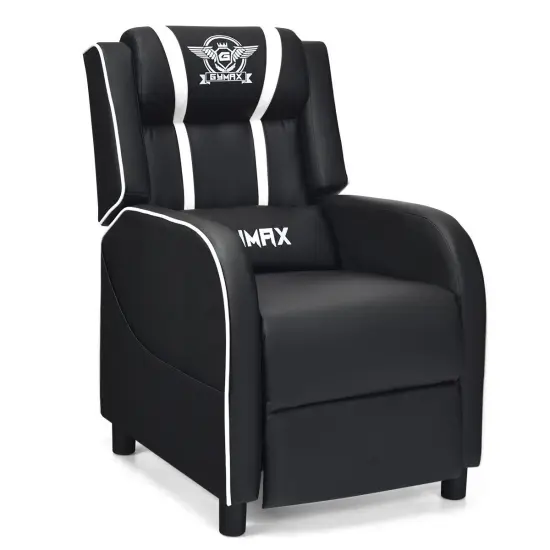 Massage Racing Gaming Single Recliner Chair with Adjustable Backrest and Footrest White {3}