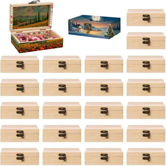 24 Pack Unfinished Wood Box with Hinged Lid, 6 x 4 x 2 Inch Storage Small Wooden Boxes for Craft Kids Christmas Gift Paint DIY Unpainted Jewellery Organizing Box Art Box {1}