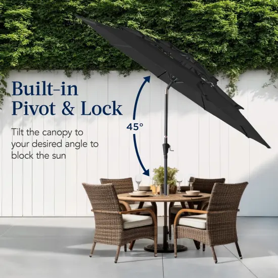 Best Choice Products 10ft 3-Tier Patio Umbrella, Market Sun Shade w/ Tilt Adjustment, Easy Crank Black {5}