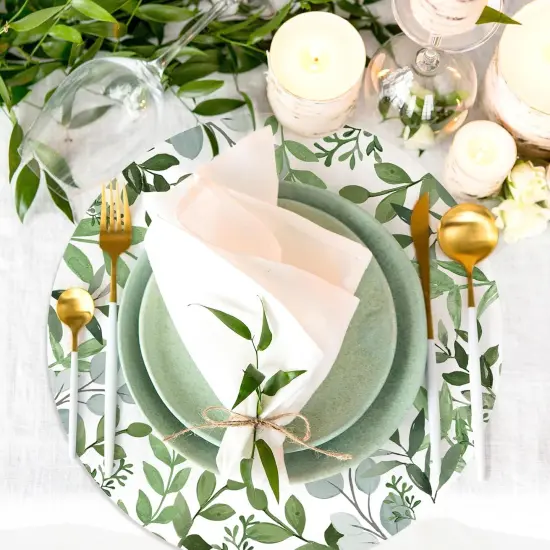50Pcs Greenery Paper Place Mats Watercolor Eucalyptus Leaves Disposable Placemat 13 Inch Round Spring Decorative Paper Table Mats for Dinner Table Setting {3}