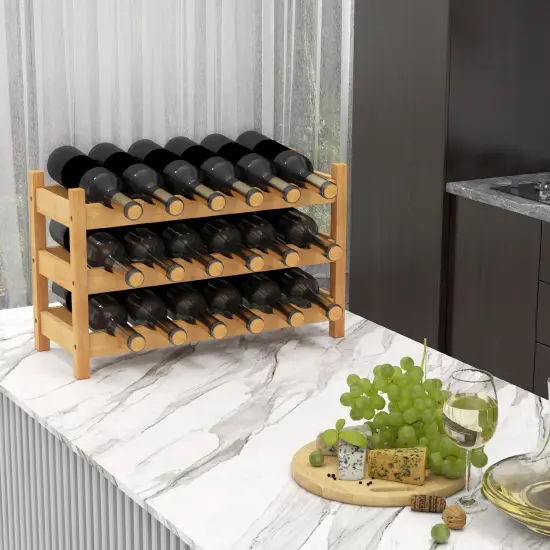 3-Tier Wine Rack Holds 18 Bottles with PU Coating and Anti-Slip Feet Natural {2}
