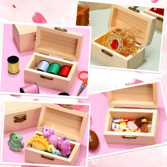 Unfinished Wood Treasure Chest with 10 Paintbrushes, Small Treasure Craft Boxes with Locking Clasp Wooden Storage Box {4}