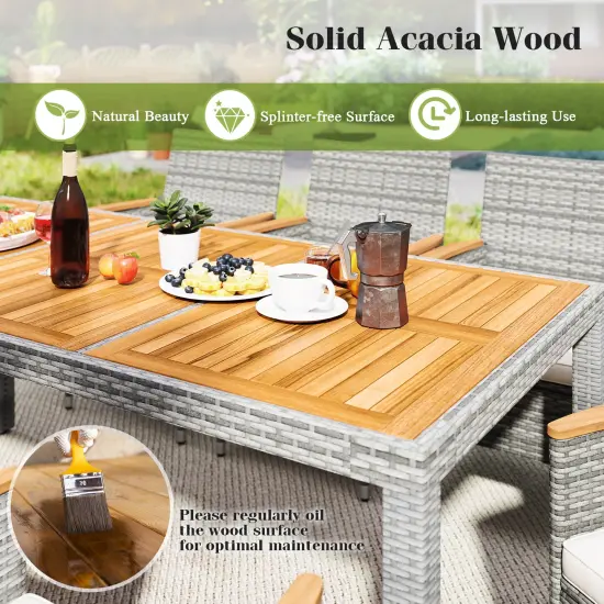 9 Pieces Patio Wicker Dining Set Including Ergonomic Armchairs with Cushions and Metal Frame White {6}