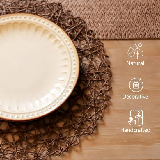 Paper Braided Round Placemats Set of 12 Natural Non-Slip Heat Resistant Table Mats for Dining Tables Woven Indoor & Outdoor Place mats(Coffee,12) {3}