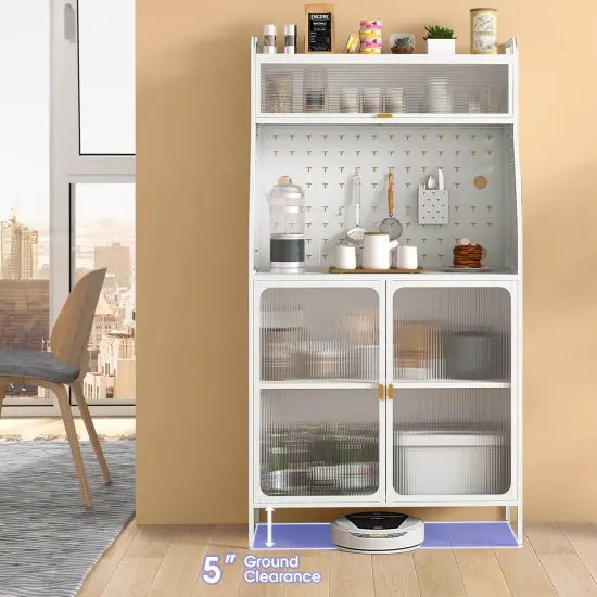 Costway 5-tier Metal Kitchen Bakers Rack with Pegboard 8 Hooks 5-position Adjustable Shelf White {4}