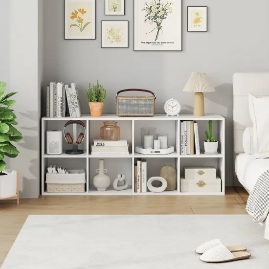 Costway 8-Cube Bookcase Bookshelf with 2 Anti-Tipping Kits Storage Organizer Rustic Brown/White {4}