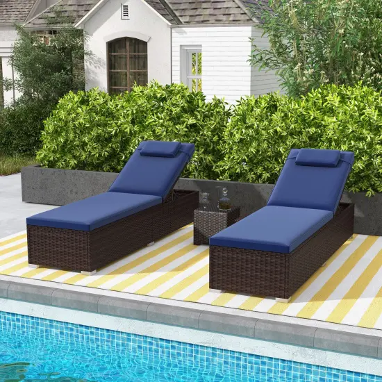 Costway 1/2 PCS Patio Chaise Lounge with 6-level Backrest Comfy Seat Cushion & Headrest Backyard Navy {5}