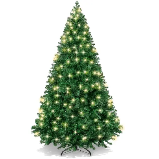 Best Choice Products 6ft Pre-Lit Premium Hinged Artificial Christmas Pine Tree w/ 1,000 Tips, 250 Lights, Metal Base Green {1}