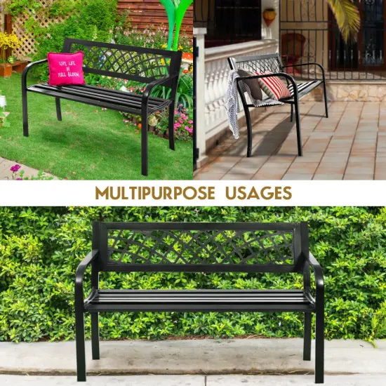Costway Patio Park Garden Bench Porch Path Chair Outdoor Deck Steel Frame {5}