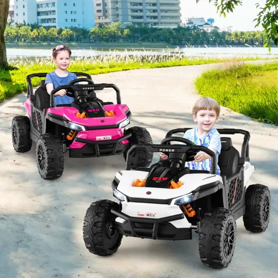 Costway 12V Kids Ride on Truck with Parental Remote 3 Speeds & Reverse Forward Function White/Red/Pink {11}