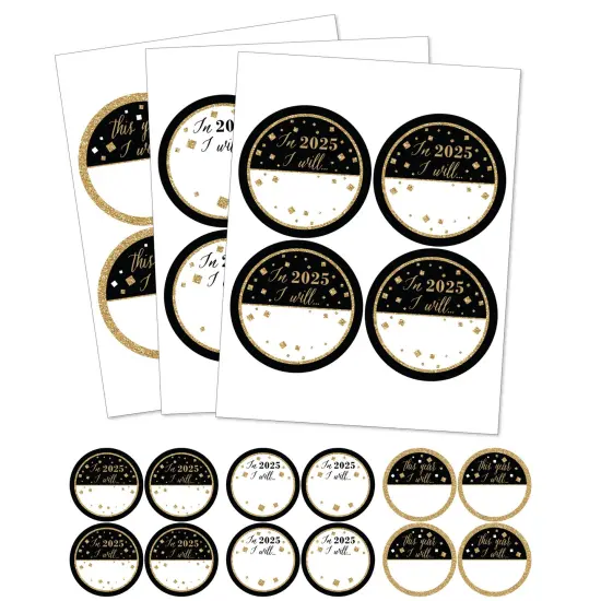Big Dot of Happiness New Year's Eve - Gold - 2025 New Years Eve Resolution Party Name Tags - Party Badges Sticker Set of 12 {1}
