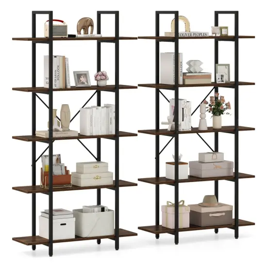 Costway 1/2 PCS 5-Tier Bookshelf 62" Tall Vintage Industrial Bookcase with Open Storage Shelves {1}
