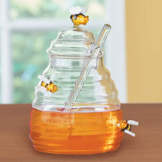 Collections Etc Adorable 2-Piece Glass Beehive Honey Pot Set {1}