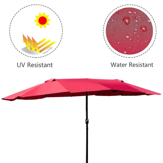 Costway 15' Market Outdoor Umbrella Double-Sided Twin Patio Umbrella with Crank Wine {2}