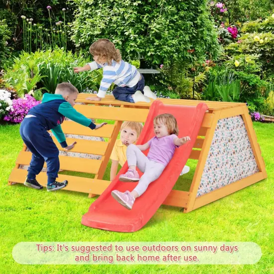 Costway 5-in-1 Indoor Jungle Gym Montessori Climbing Toys with Slide for Toddlers Wooden {4}