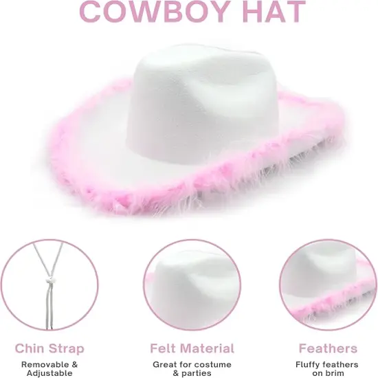 4E's Novelty Cowgirl Hat with Pink Feathers & Heart Shaped Sunglasses, Cowboy Hats for Women Costume Accessory {2}