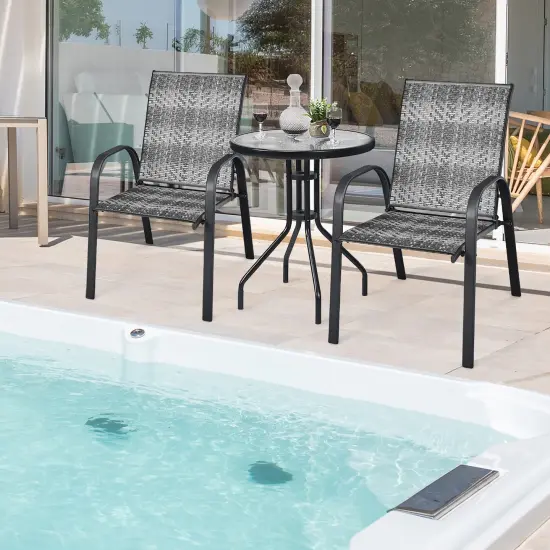 Costway Set of 6 Patio Rattan Dining Chairs Stackable Armrest Garden Mix Gray\Mix Brown {4}