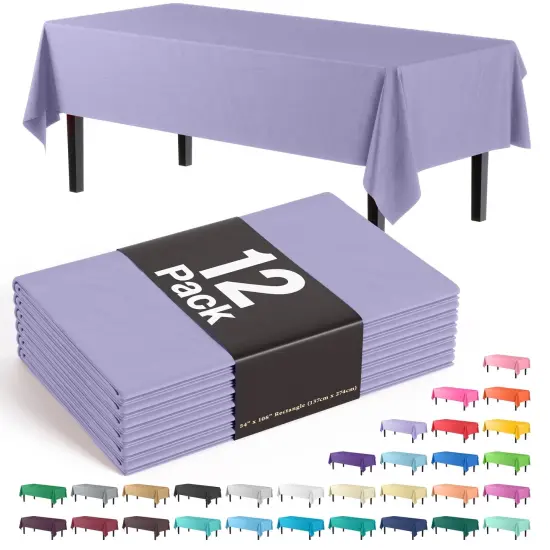 Exquisite 12-Pack Premium Plastic Tablecloth 54in. x 108in. Rectangle Plastic Table Cover Lavendar {1}