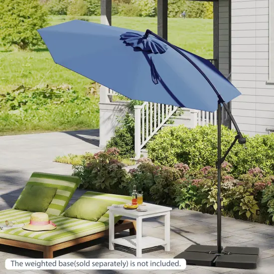 Costway 10' Hanging Umbrella Patio Sun Shade Offset Outdoor Market W/ Cross Base Blue {5}