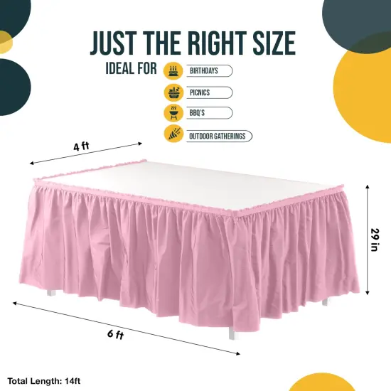 Ruffle Disposable Table Skirt 14 Ft Long Pleated Table Skirts with Adhesive Strip &ndash; Fits 6ft+ Rectangle or Round Tables &ndash; Ideal for Birthday Parties, Gender Reveal, Baby Showers & Event Decorations 6 pack by Exquisite Pink {4}