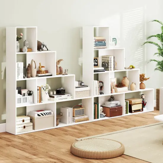 Costway 1/2 PCS 4-Tier Bookshelf with 6 Storage Cubes 64" Tall Modern Geometric Stair Bookcase {5}