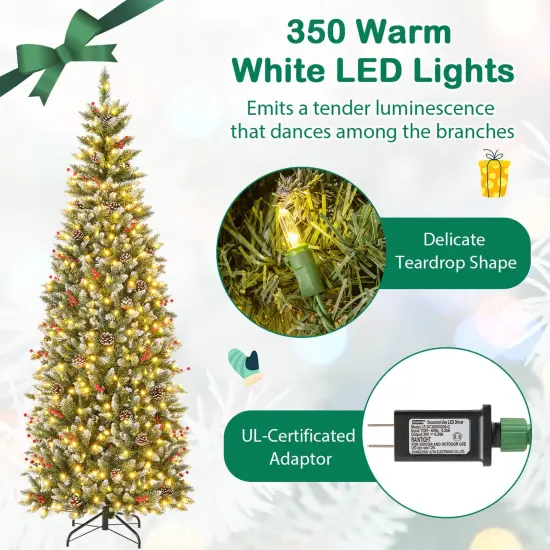 Costway 7 FT Pre-Lit Artificial Christmas Tree with 818 Snowy Branch Tips 350 LED Lights {6}