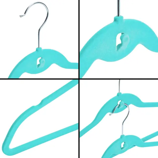 50 Pack Non Slip Velvet Clothes Hangers with Cascading Hooks Space Saving for Kids, Teens, and Adult's Shirts, Coats, Pants, Suits, and Dresses (Teal, 17.5 Inches) Blue {6}