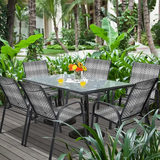Costway Set of 12 Patio Rattan Dining Chairs Stackable Armrest Garden Mix Gray\Mix Brown {9}