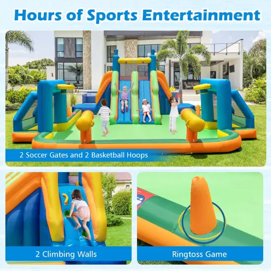 Costway Inflatable Water Slide with 2 Long Slides Pool Climbing Walls Blower Excluded/with 950 W Blower {5}