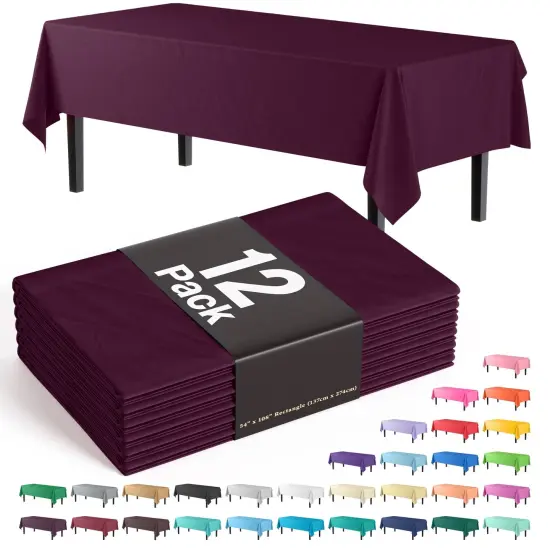 Exquisite 12-Pack Premium Plastic Tablecloth 54in. x 108in. Rectangle Plastic Table Cover Plum {1}