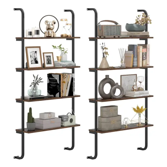 Costway 1/2 PCS 4-Tier Wall-mounted Ladder Shelf Display Bookshelf with Heavy-duty Metal Frame {8}