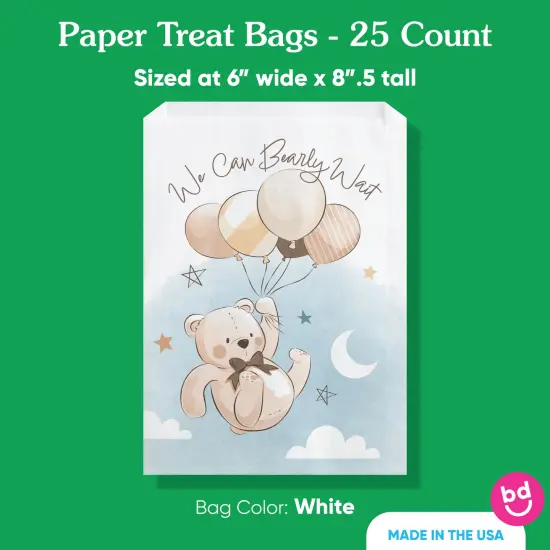 Big Dot of Happiness We Can Bearly Wait Paper Treat Bags, Teddy Bear Baby Shower Candy Bags, Greaseproof White Paper Sandwich Cookie Bags - 25 Count {5}