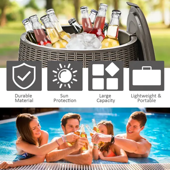 Costway 9.5 Gallon 4-in-1 Patio Rattan Cool Bar Cocktail Table Side Table Brown\Black {6}