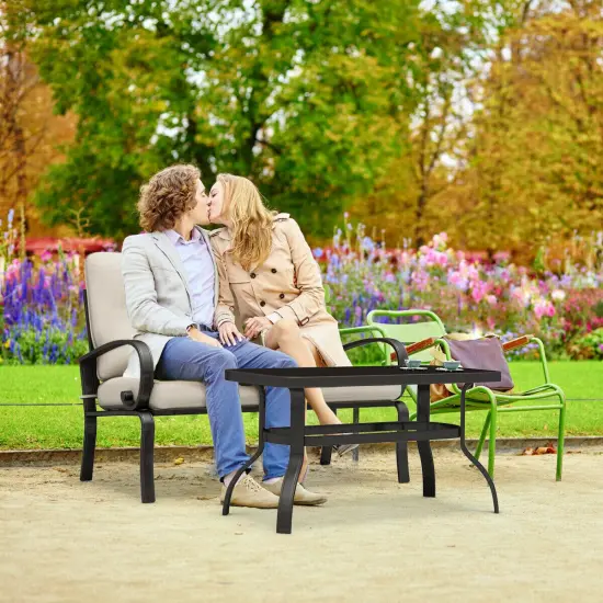 Costway 2 Pcs Patio LoveSeat Coffee Table Set Furniture Bench With Cushion {3}