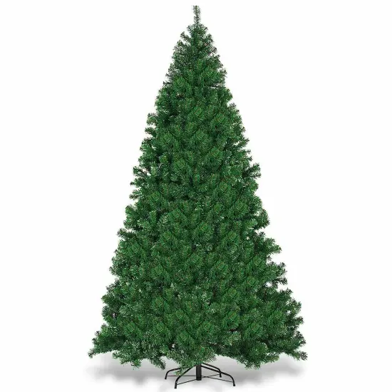 Costway Pre-Lit PVC Christmas Tree 9Ft Hinged 700 LED Lights Green {6}