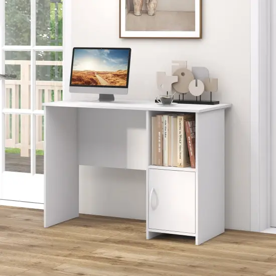 Costway Modern Computer Desk with Cabinet Cable Holes & Open Shelf Storage for Home Office {4}