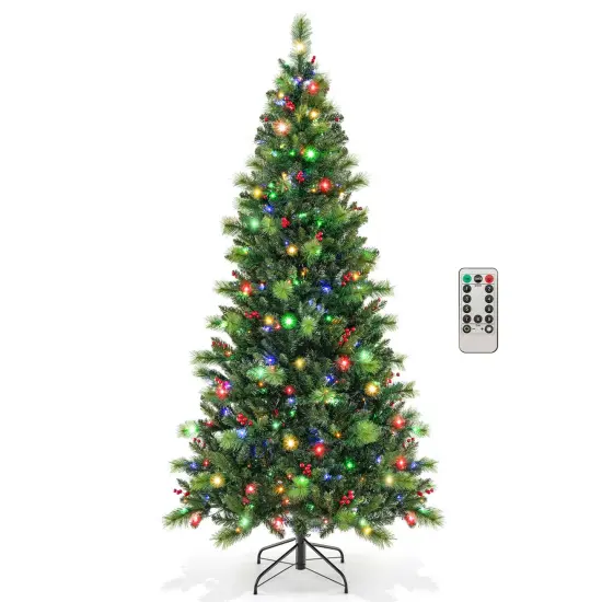 Costway 6FT/7FT/8FT Pre-Lit Artificial Christmas Tree 9 Lighting Modes with 300/400/500 LED Lights & Timer {8}