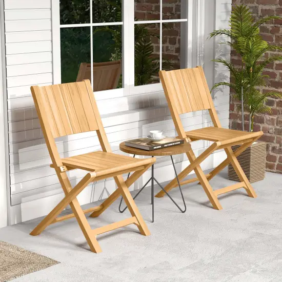 Costway 2/4 PCS Folding Patio Chairs with Inclined Backrest Teak Wood Outdoor Dining Chairs {5}