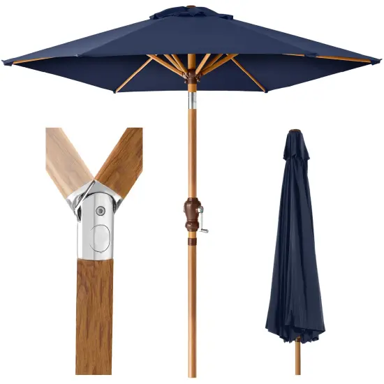 Best Choice Products 10ft Outdoor Woodgrain Pattern Steel Market Patio Umbrella w/ Crank, Tilt Navy Blue {1}