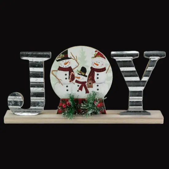 Northlight 15" Galvanized Metal and Wooden 'Joy' Snowman Family Christmas Sign Red {4}