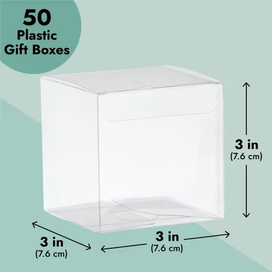50-Pack Clear Gift Boxes - 3x3x3 In Square Plastic Transparent Favor Boxes for Wedding, Baby Shower, Birthday Party {4}