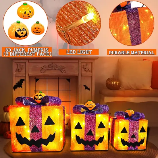3 Pack Lighted Halloween Pumpkin Decorations {4}