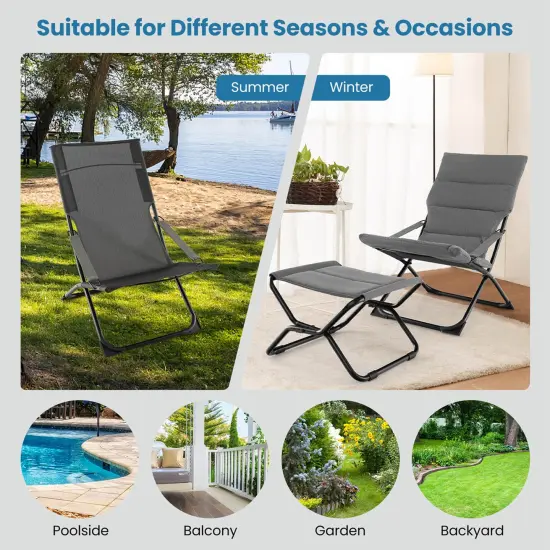 Costway Patio Folding Sling Chair with Ottoman Footrest & Removable Cushion Ottoman Set {4}