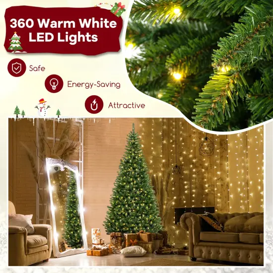 Costway 8 FT Pre-Lit Artificial Christmas Tree with 360 Warm White LED Lights Metal Stand {6}