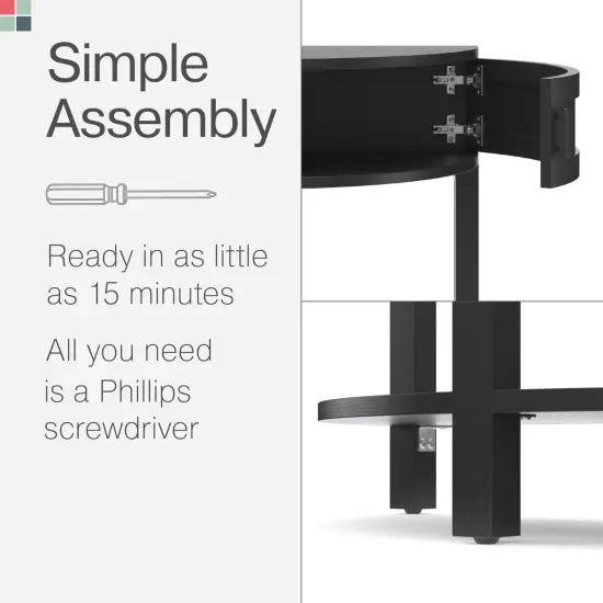 Farmhouse Half Moon Console Table - Small Entry Desk with Storage for Narrow Spaces - Modern Home Decor - Living Room Furniture - Wood Entryway Table with Doors and Black Knobs (Blackened Oak) {7}