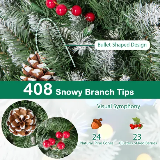 Costway 5 FT Pre-Lit Artificial Christmas Tree with 408 Snowy Branch Tips 250 LED Lights {5}