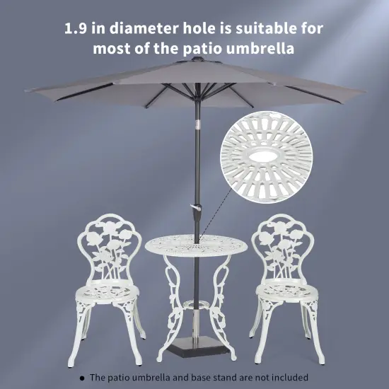 Costway 3PCS Cast Aluminum Patio Bistro Furniture Set Rose Design Outdoor White {5}